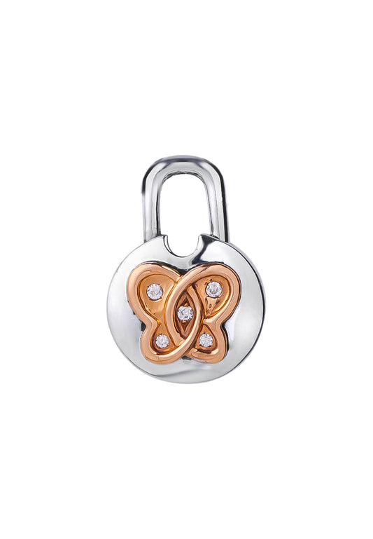 TOMEI Love Lock Collection Butterfly Pendant, White+Rose Gold 750