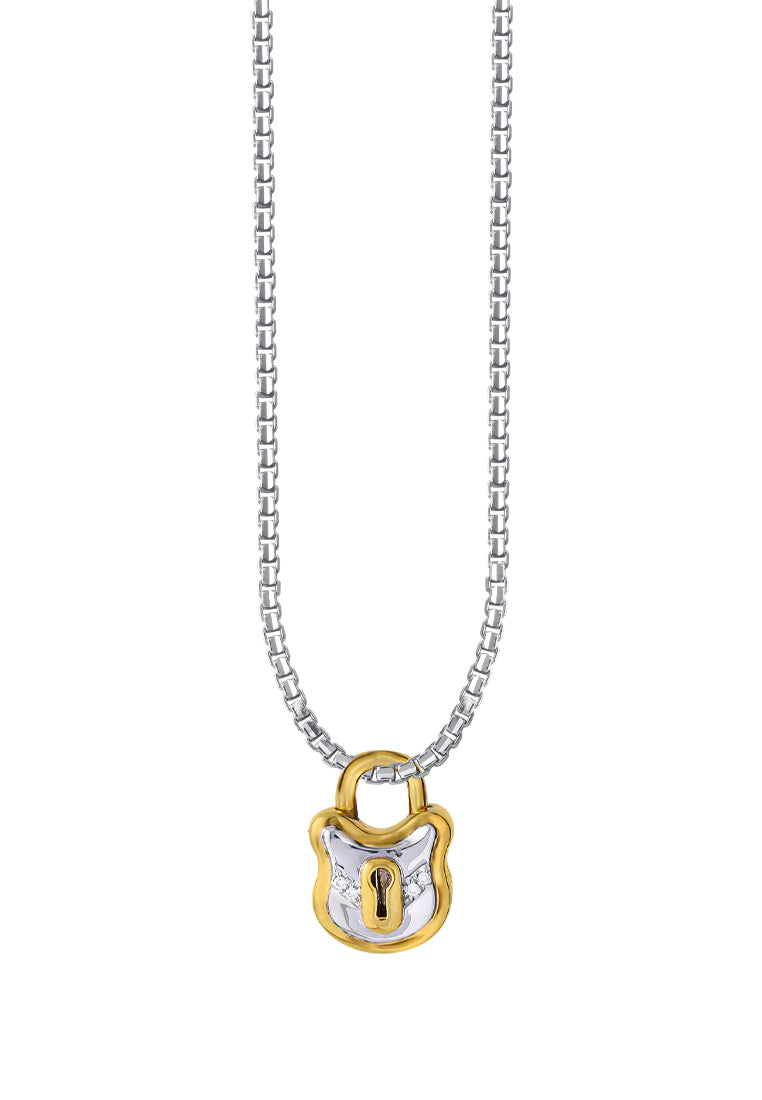 TOMEI Love Lock Collection Pendant, White+Yellow Gold 750