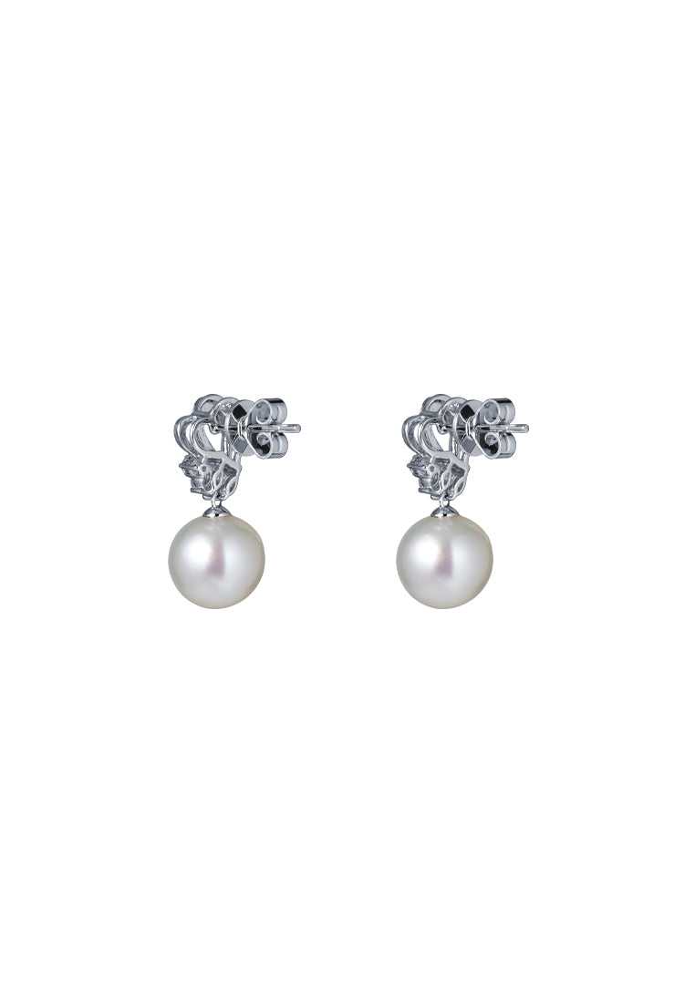 TOMEI Pearl With Diamond Earrings, White Gold 750