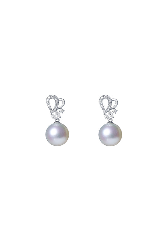 TOMEI Pearl With Diamond Earrings, White Gold 750