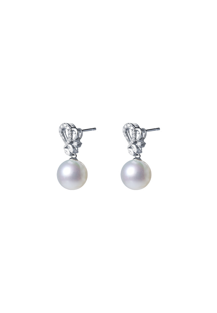 TOMEI Pearl With Diamond Earrings, White Gold 750