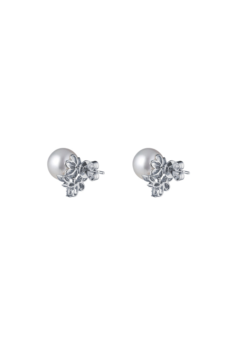 TOMEI Pearl With Diamond Earrings, White Gold 750