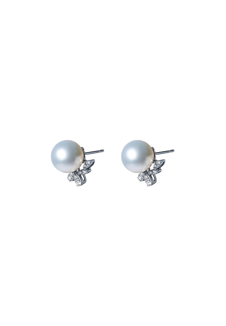 TOMEI Pearl With Diamond Earrings, White Gold 750