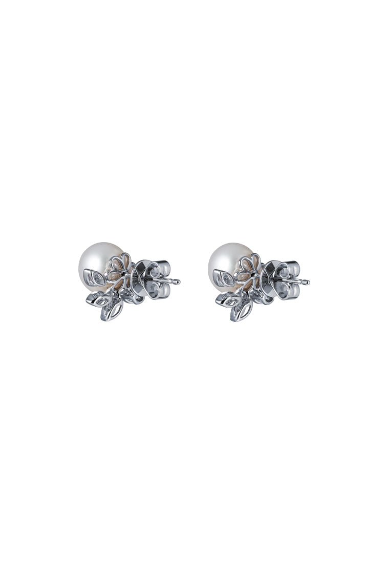 TOMEI Pearl With Diamond Earrings, White Gold 750