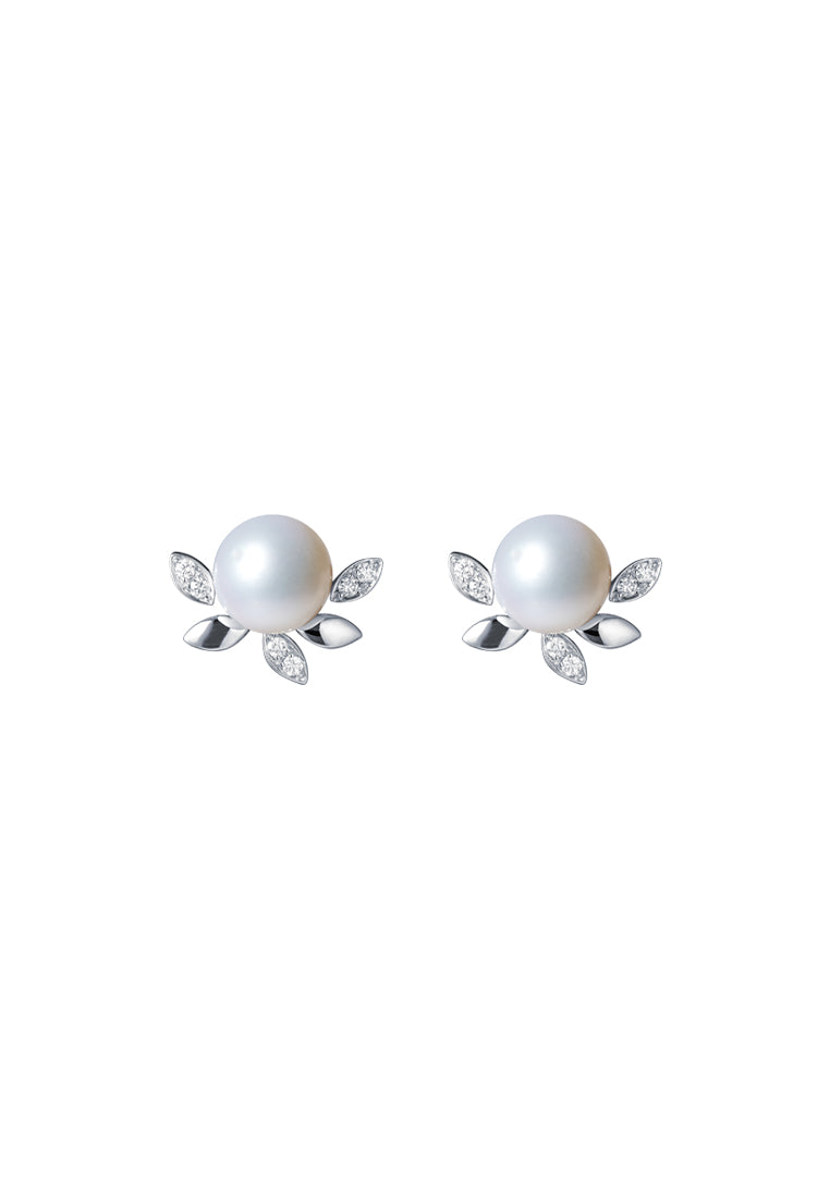 TOMEI Pearl With Diamond Earrings, White Gold 750