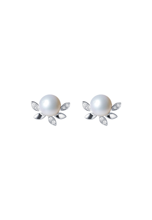 TOMEI Pearl With Diamond Earrings, White Gold 750