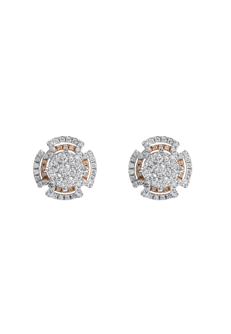 TOMEI Diamond Earrings, White+Rose Gold 750