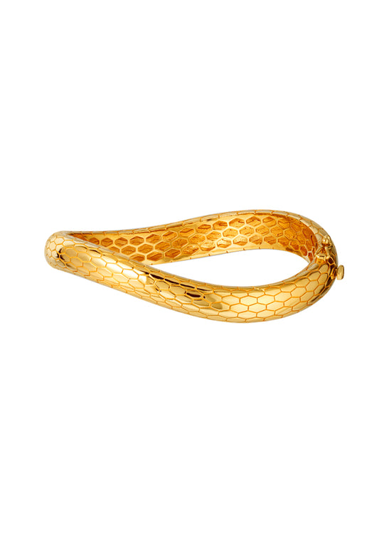 TOMEI Patterned Curvy Bangle, Yellow Gold 916