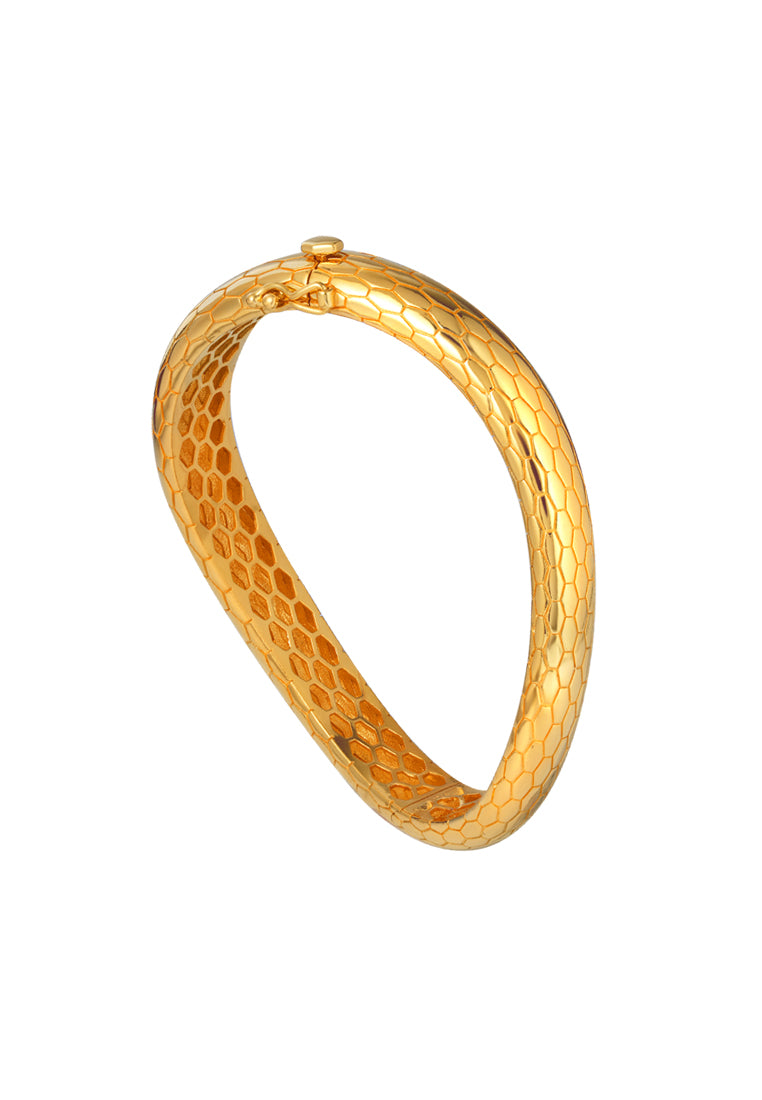 TOMEI Patterned Curvy Bangle, Yellow Gold 916