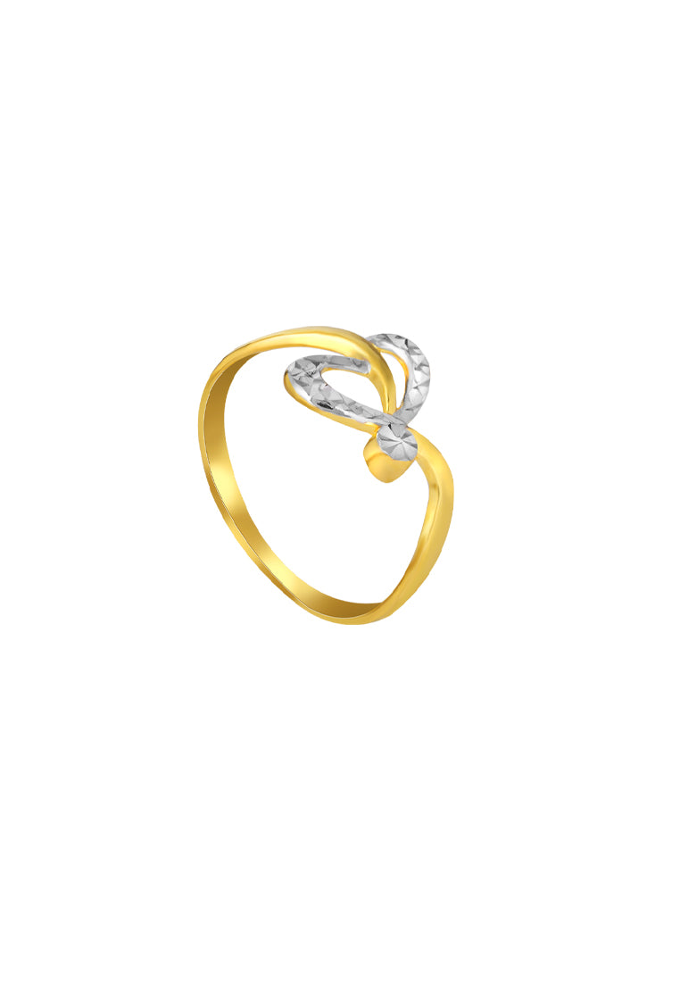 TOMEI Dual-Tone Twisted Heart Ring, Yellow Gold 916