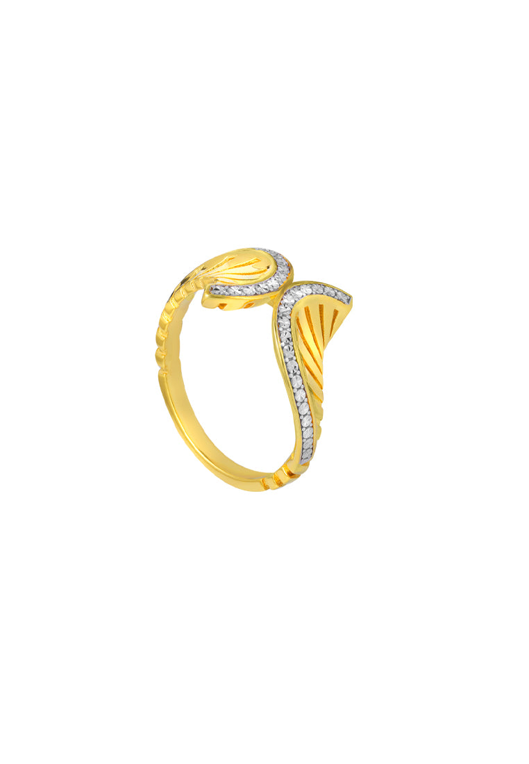 TOMEI Diamond Cut Collection Hollow Art Ring, Yellow Gold 916