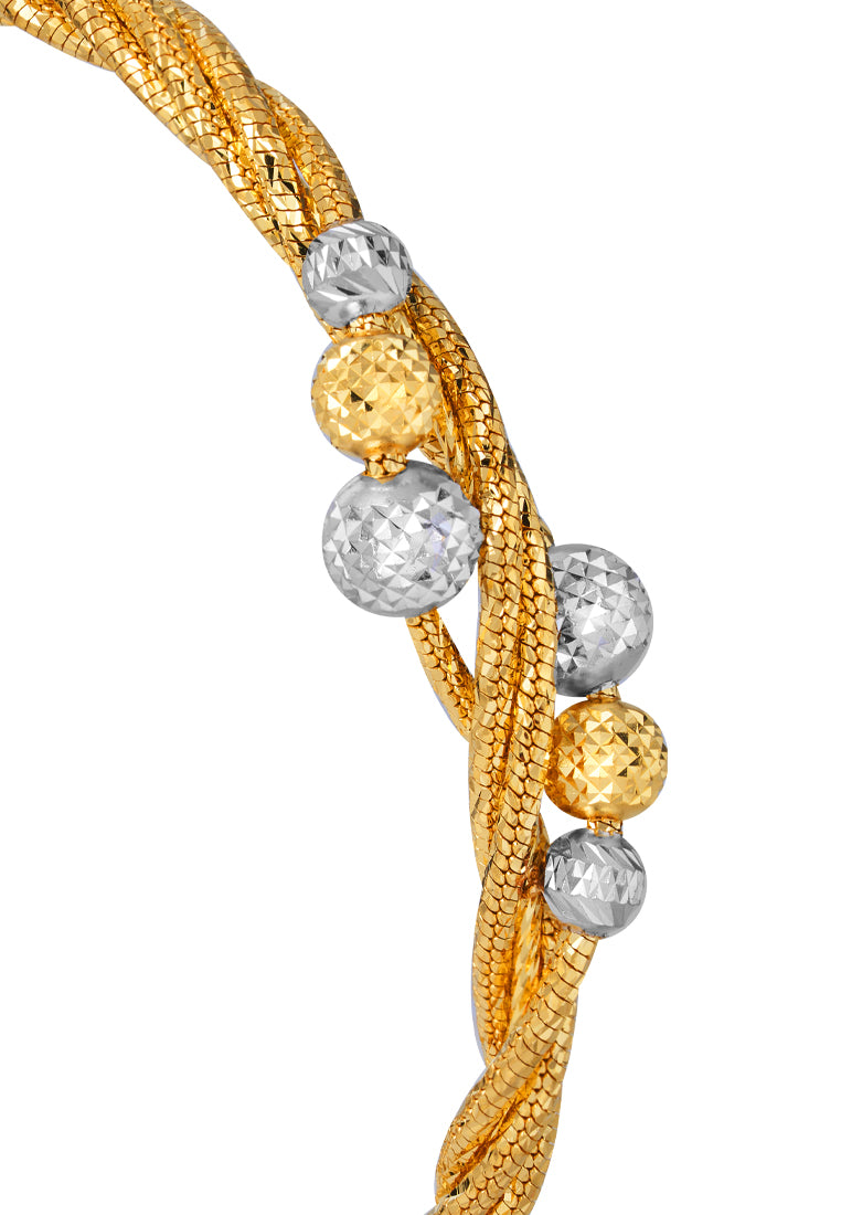 TOMEI Dual-Tone Lasered Balls Bangle, Yellow Gold 916