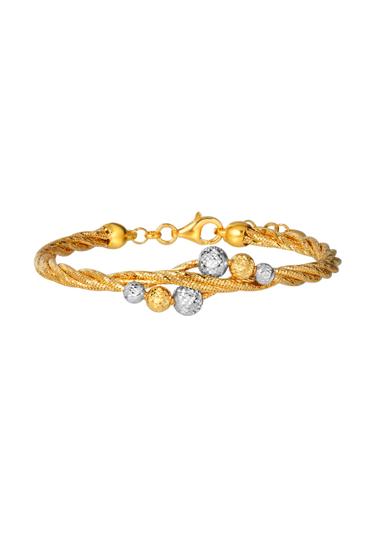 TOMEI Dual-Tone Lasered Balls Bangle, Yellow Gold 916