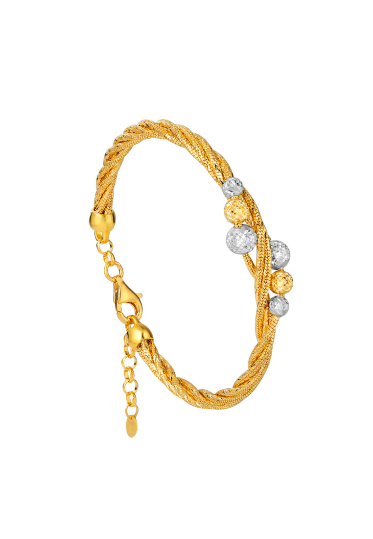 TOMEI Dual-Tone Lasered Balls Bangle, Yellow Gold 916