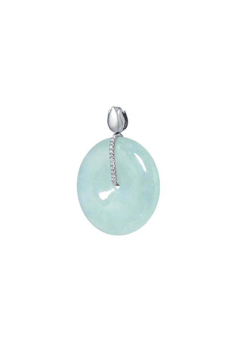 TOMEI Budding Flower Jade Pendant, White Gold 750