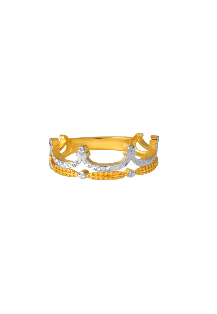 TOMEI Dual-Tone Crown Ring, Yellow Gold 916