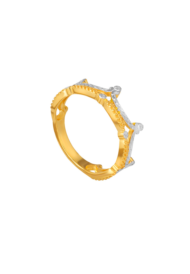 TOMEI Dual-Tone Crown Ring, Yellow Gold 916