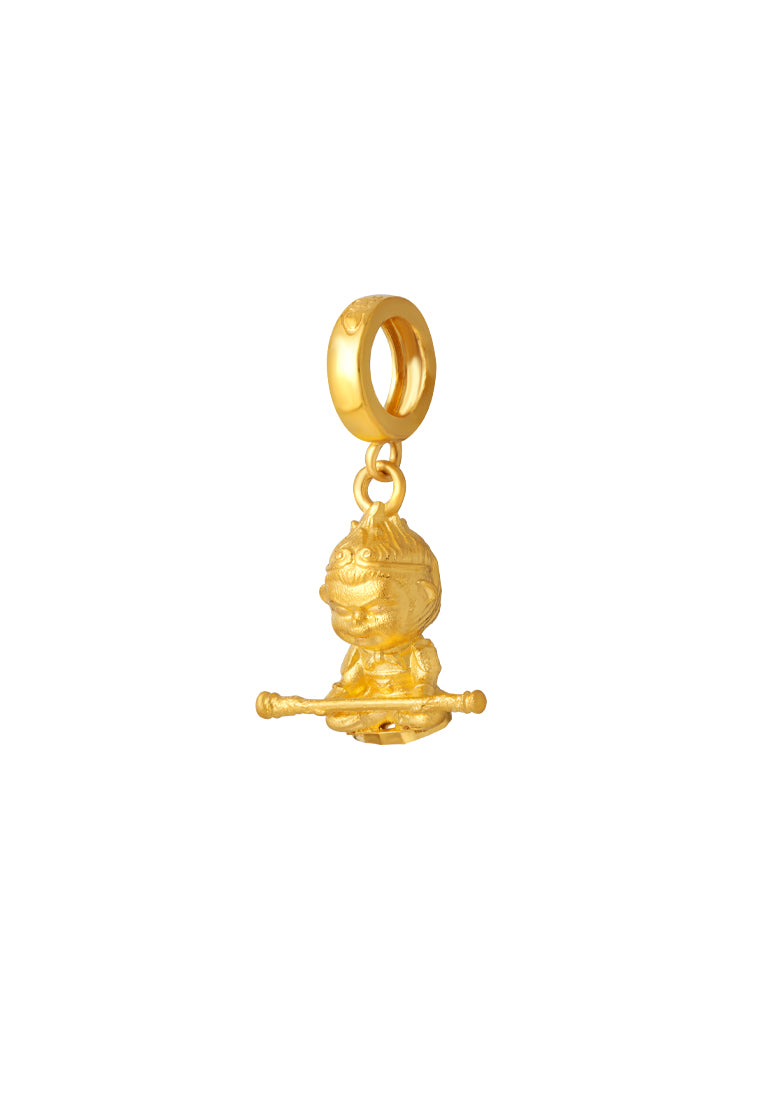 TOMEI Monkey King With Cudgel Charm, Yellow Gold 916