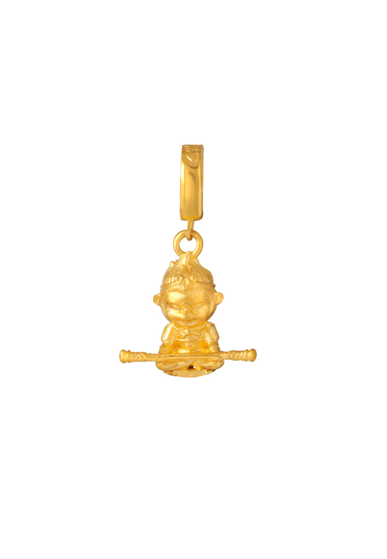 TOMEI Monkey King With Cudgel Charm, Yellow Gold 916