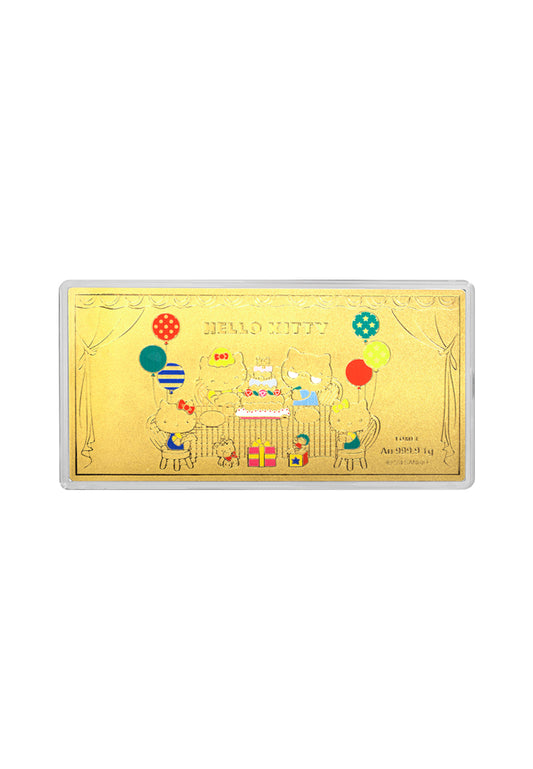 TOMEI X SANRIO Hello Kitty Happy Birthday Gold Foil 1G, Yellow Gold 9999