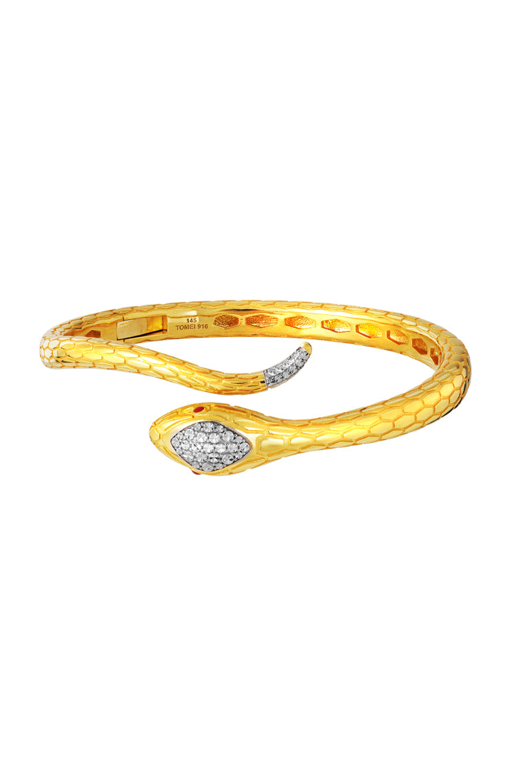 TOMEI Diamond Cut Collection, Snake Bangle, Yellow Gold 916