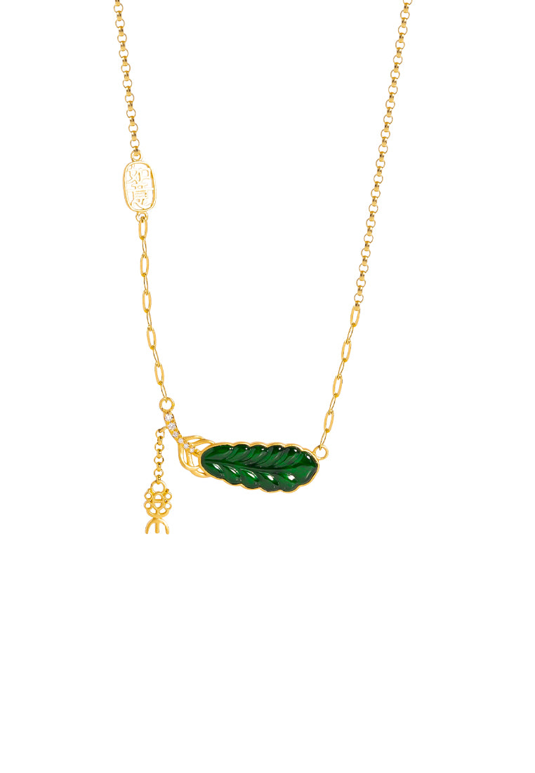 TOMEI Auspicious Leaf Jade Necklace, Yellow Gold 750