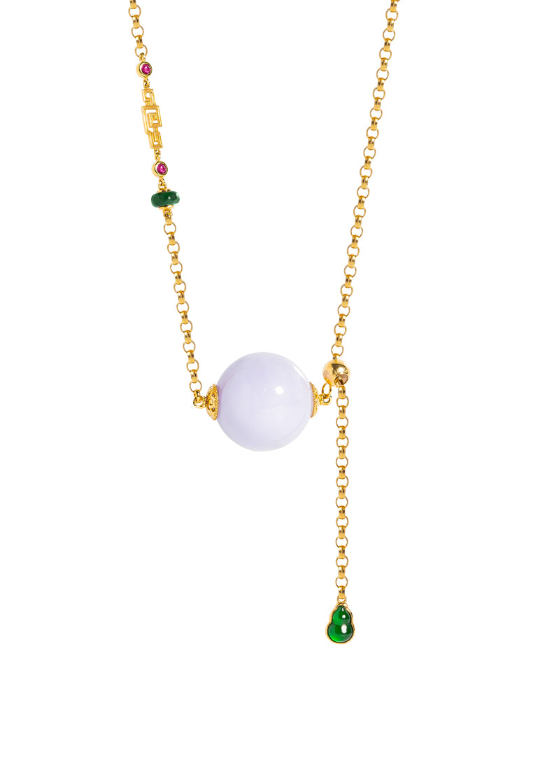 TOMEI Auspicious Barrel Purple Jade Necklace, Yellow Gold 750