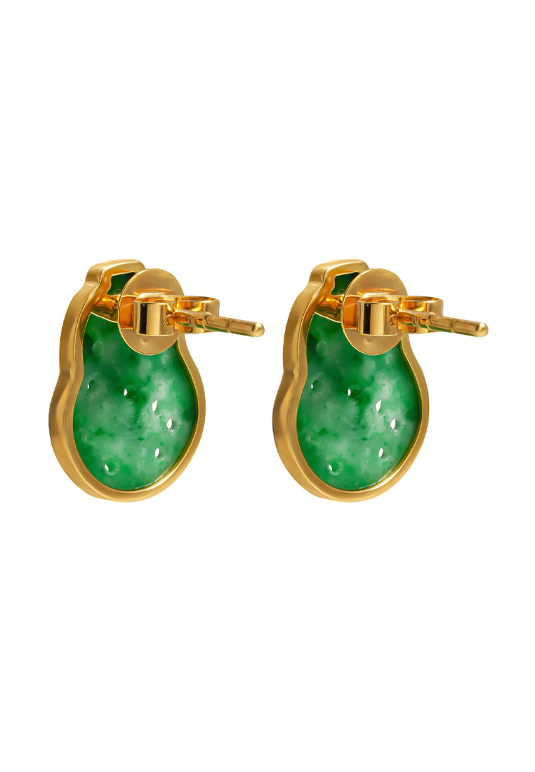 TOMEI Engraved Hulu Jade Earrings, Yellow Gold 750