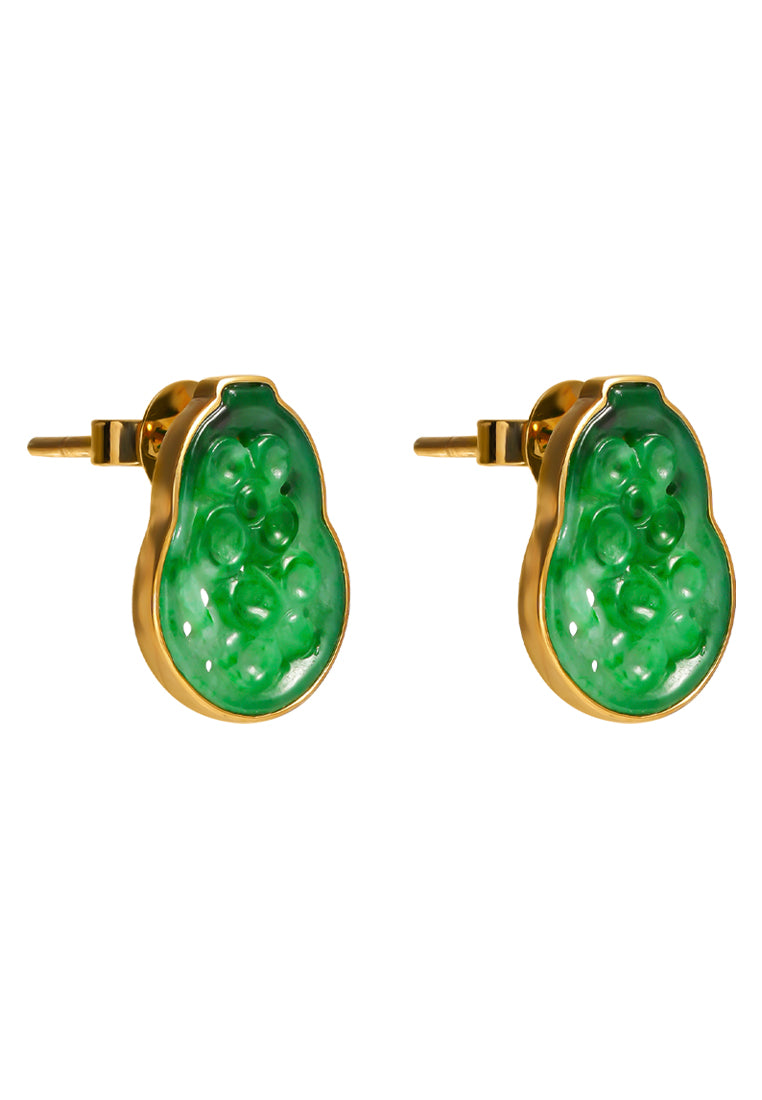 TOMEI Engraved Hulu Jade Earrings, Yellow Gold 750