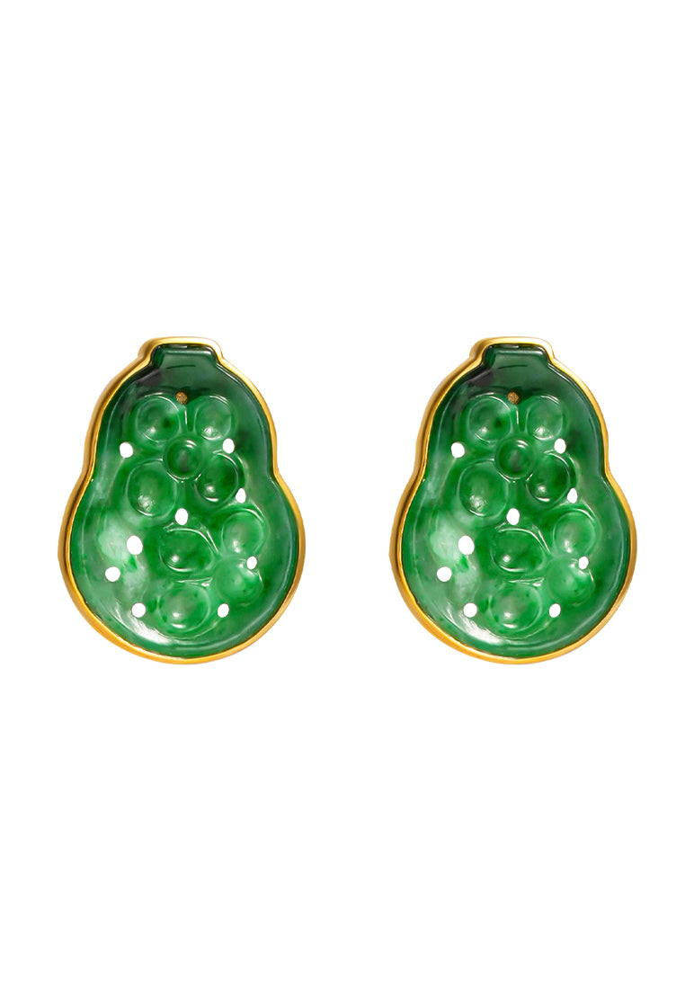 TOMEI Engraved Hulu Jade Earrings, Yellow Gold 750