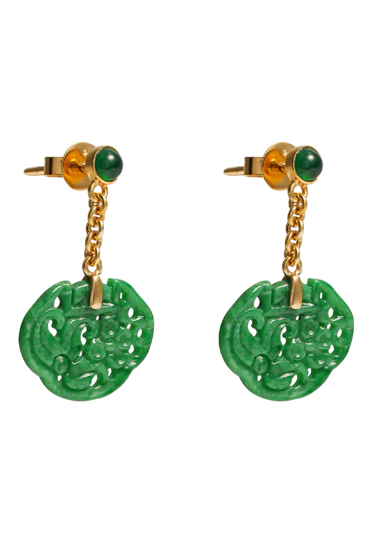 TOMEI Engraved Clouds Jade Earrings, Yellow Gold 750