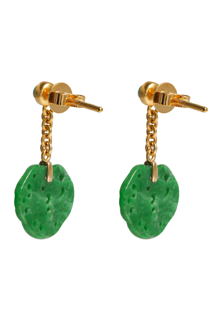 TOMEI Engraved Clouds Jade Earrings, Yellow Gold 750