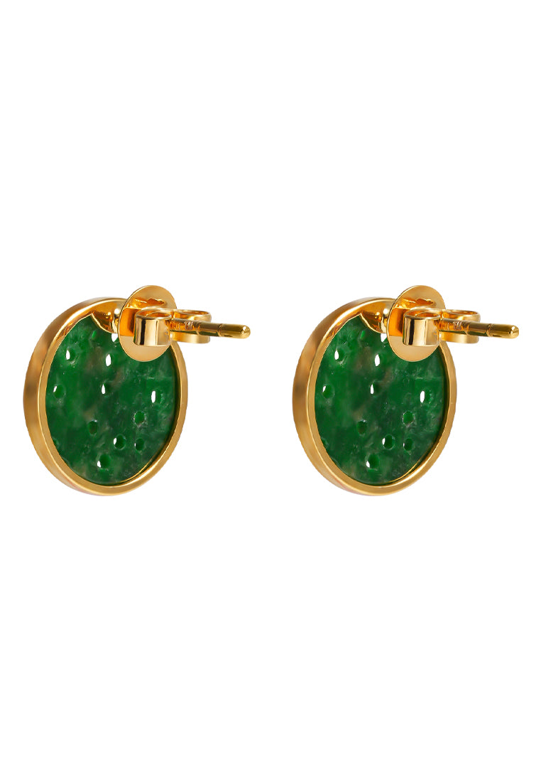 TOMEI Engraved Fu-Zi Jade Earrings, Yellow Gold 750