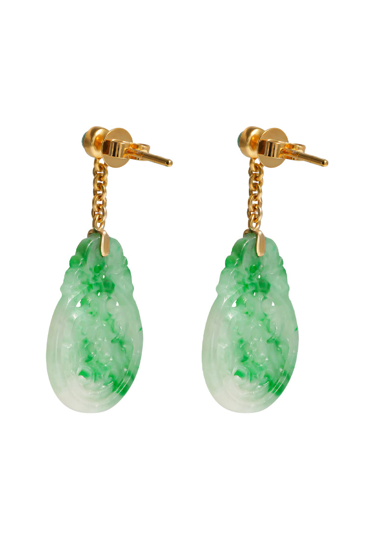 TOMEI Engraved Jade Earrings, Yellow Gold 750