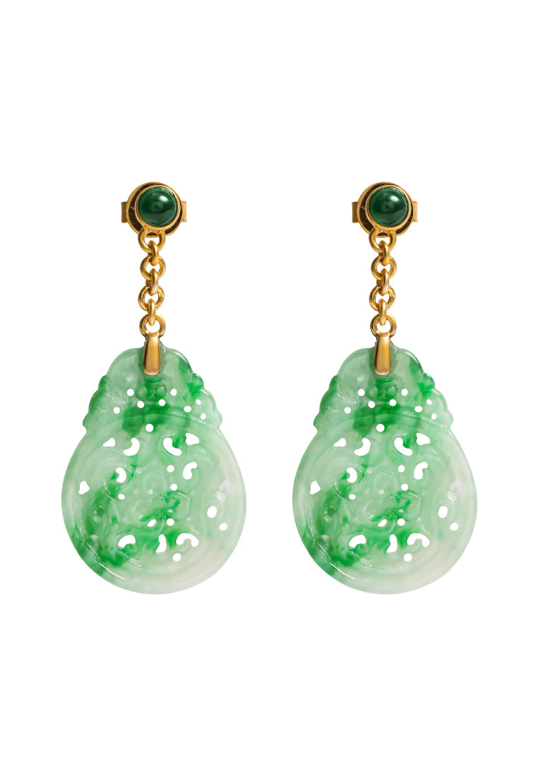 TOMEI Engraved Jade Earrings, Yellow Gold 750