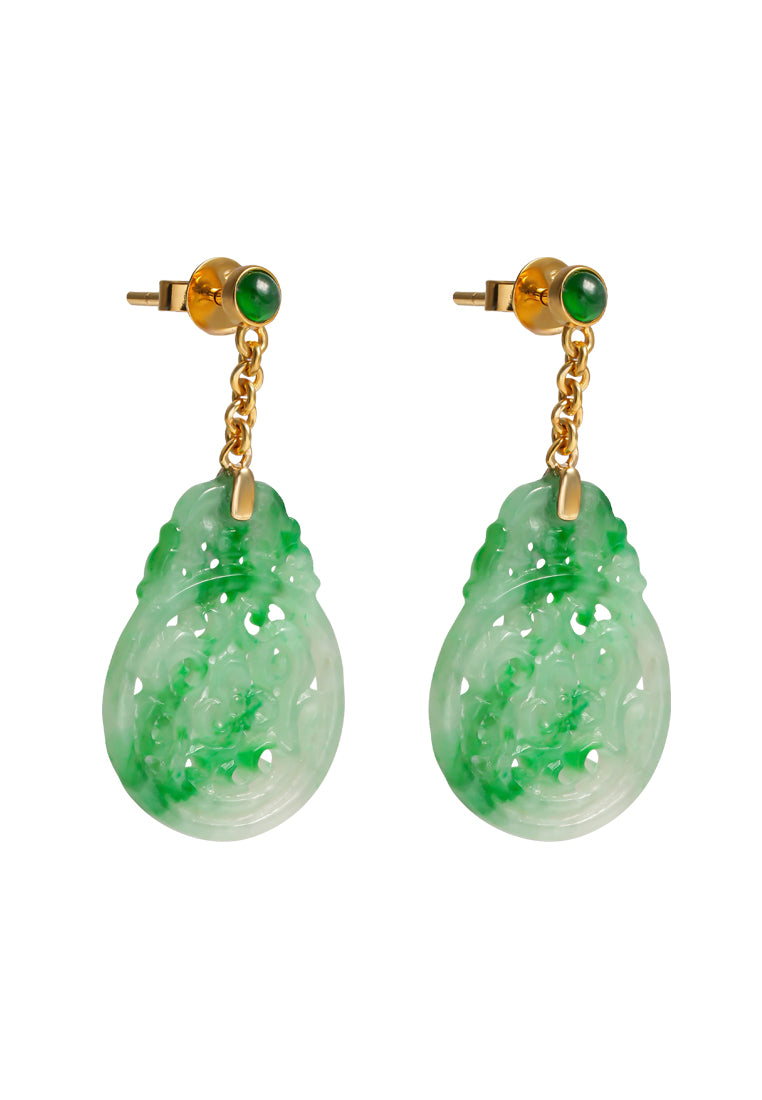 TOMEI Engraved Jade Earrings, Yellow Gold 750