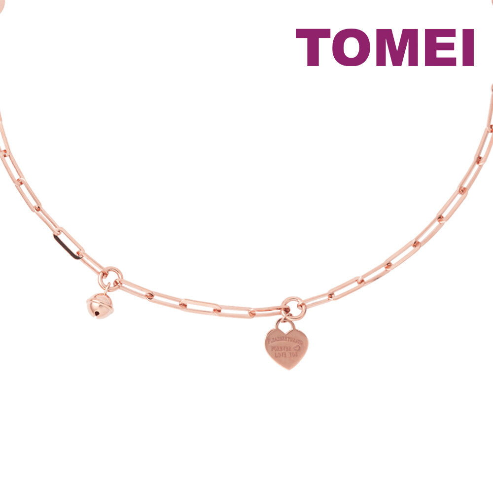 TOMEI Rouge Collection Dangle Heart & Bell Bracelet, Rose Gold 750