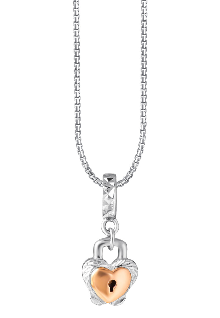 TOMEI Heart Lock Charm, White Gold & Rose Gold 585