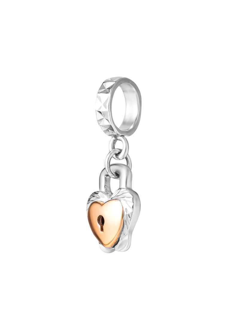 TOMEI Heart Lock Charm, White Gold & Rose Gold 585