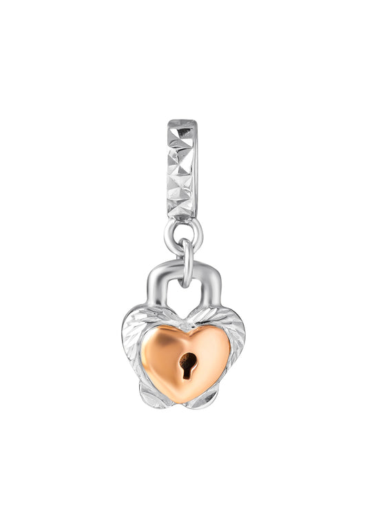 TOMEI Heart Lock Charm, White Gold & Rose Gold 585