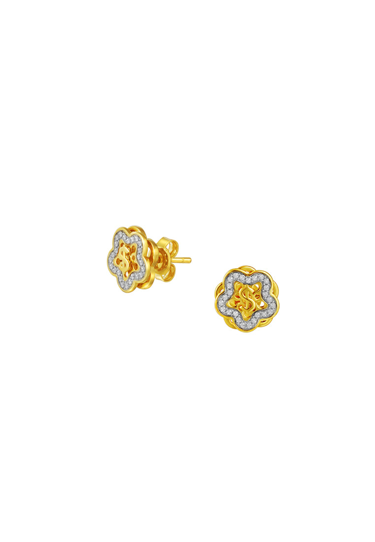 TOMEI Diamond Cut Collection Wealthy Flower Earrings, Yellow Gold 916