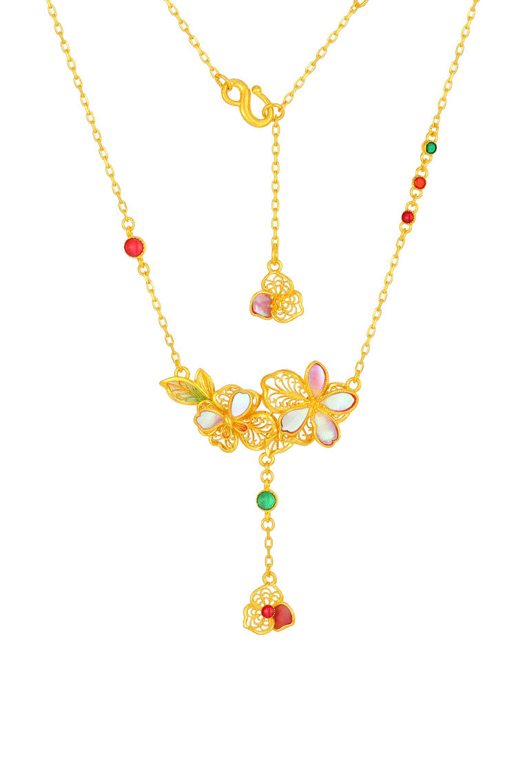 TOMEI Antique Gold Series Flowers Necklace, Yellow Gold 999