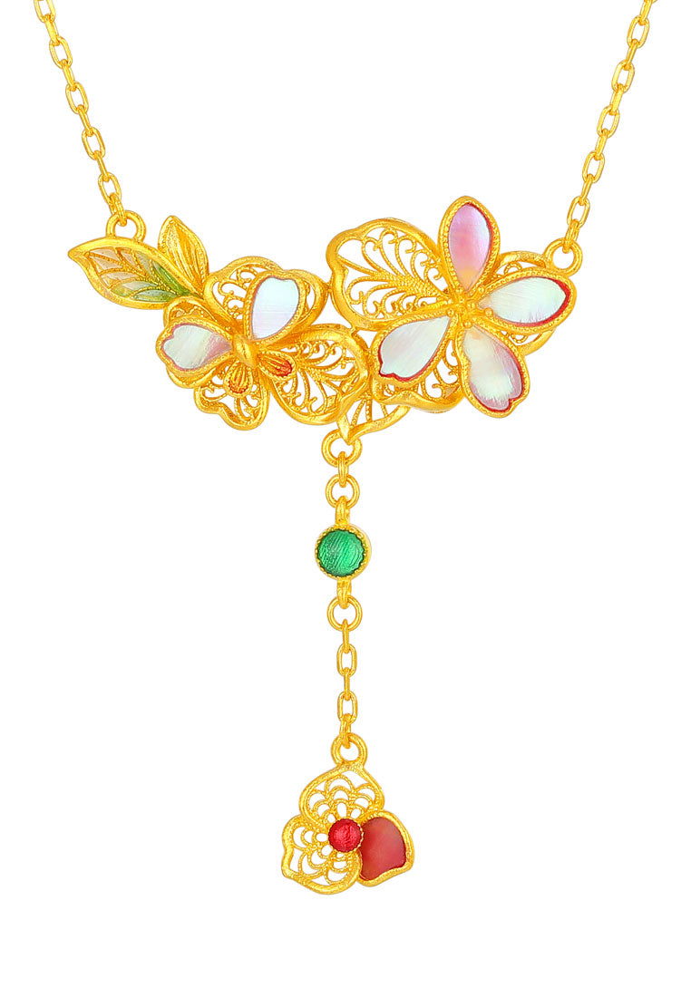 TOMEI Antique Gold Series Flowers Necklace, Yellow Gold 999