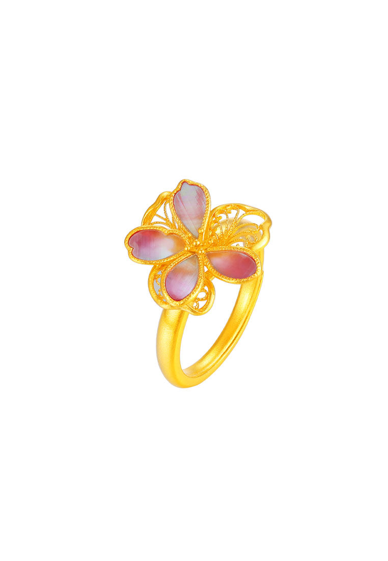 TOMEI Antique Gold Series Flowers Ring, Yellow Gold 999