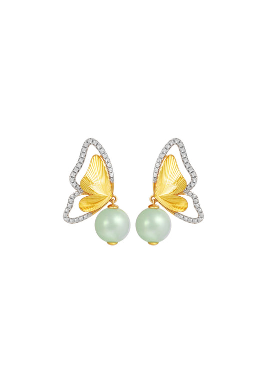 TOMEI Diamond Cut Collection Butterfly Jade Earrings, Yellow Gold 916
