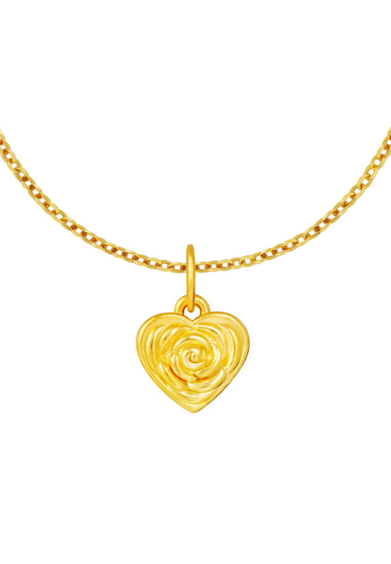 TOMEI Hearted Rose Pendant, Yellow Gold 999