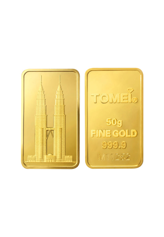 [TOMEI Exclusive] KLCC Twin Towers Gold Bar 50 Grams Fine Gold 9999