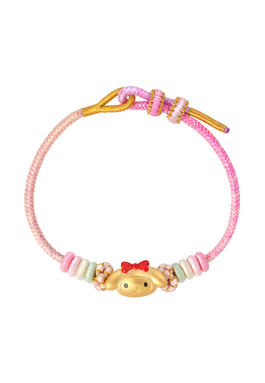 TOMEI X Sanrio My Melody Charm with Pink Rope Bracelet, Yellow Gold 999 (5D)