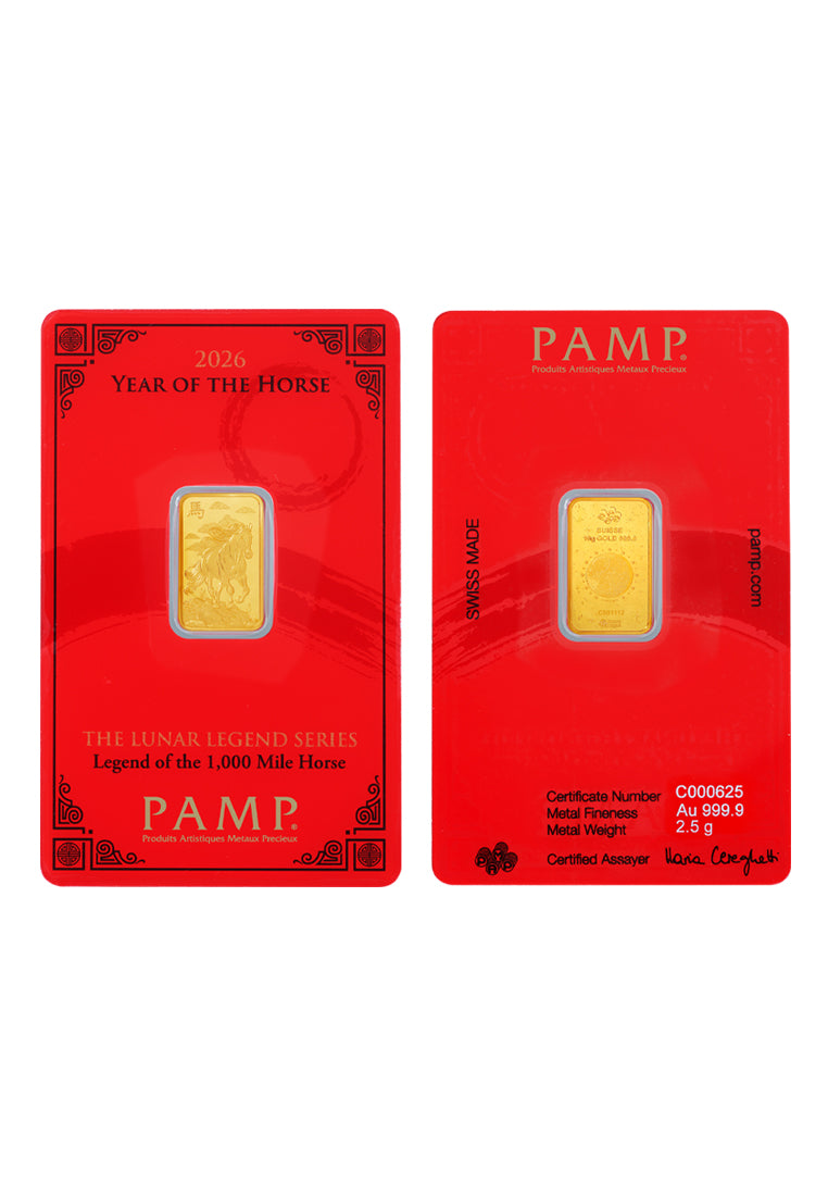 TOMEI x PAMP Suisse | The Lunar Legend Series 2026 | Legend Of The Horse 2.5GM | Fine Gold 9999
