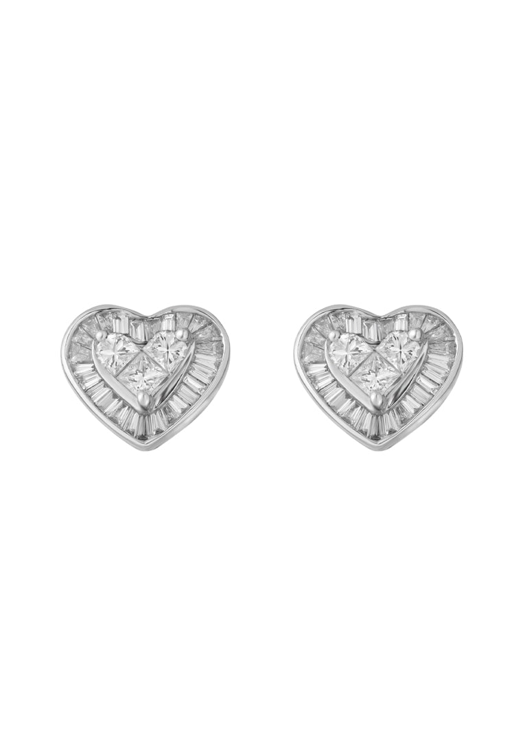 TOMEI Full Heart Diamond Earrings, White Gold 750 (Z0448E)
